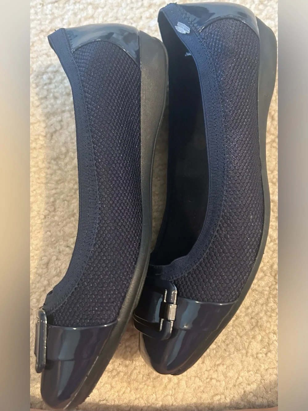 Anne Klein women’s Navy Patent Buckle Toe Unice Flats, Square Toe NWOT 9 - Picture 5 of 9